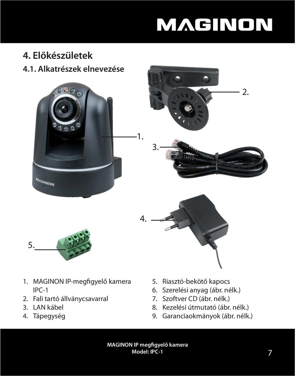 Tisztelt vásárlónk! Óvatosan csomagolja ki a megfigyelő kamerát, és  vizsgálja meg, hogy az alább felsorolt összes alkatrész megvan-e: - PDF  Ingyenes letöltés