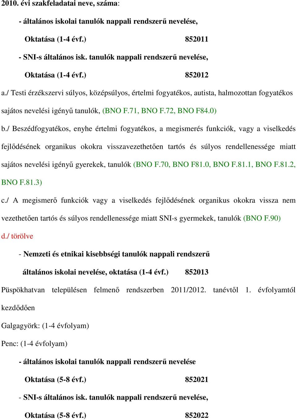 / Beszédfogyatékos, enyhe értelmi fogyatékos, a megismerés funkciók, vagy a viselkedés fejlődésének organikus okokra visszavezethetően tartós és súlyos rendellenessége miatt sajátos nevelési igényű