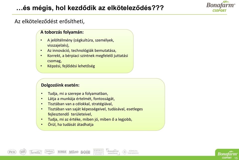 bemutatása, Korrekt, a bérpiaci szintnek megfelelő juttatási csomag, Képzési, fejlődési lehetőség Dolgozóink esetén: Tudja, mi a szerepe a