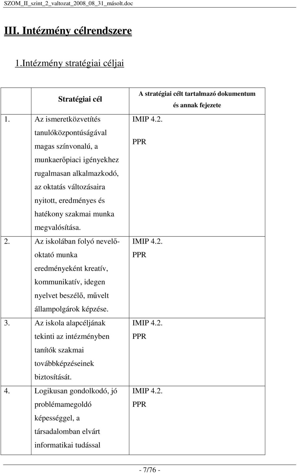 munka megvalósítása. 2. Az iskolában folyó nevelıoktató munka eredményeként kreatív, kommunikatív, idegen nyelvet beszélı, mővelt állampolgárok képzése. 3.