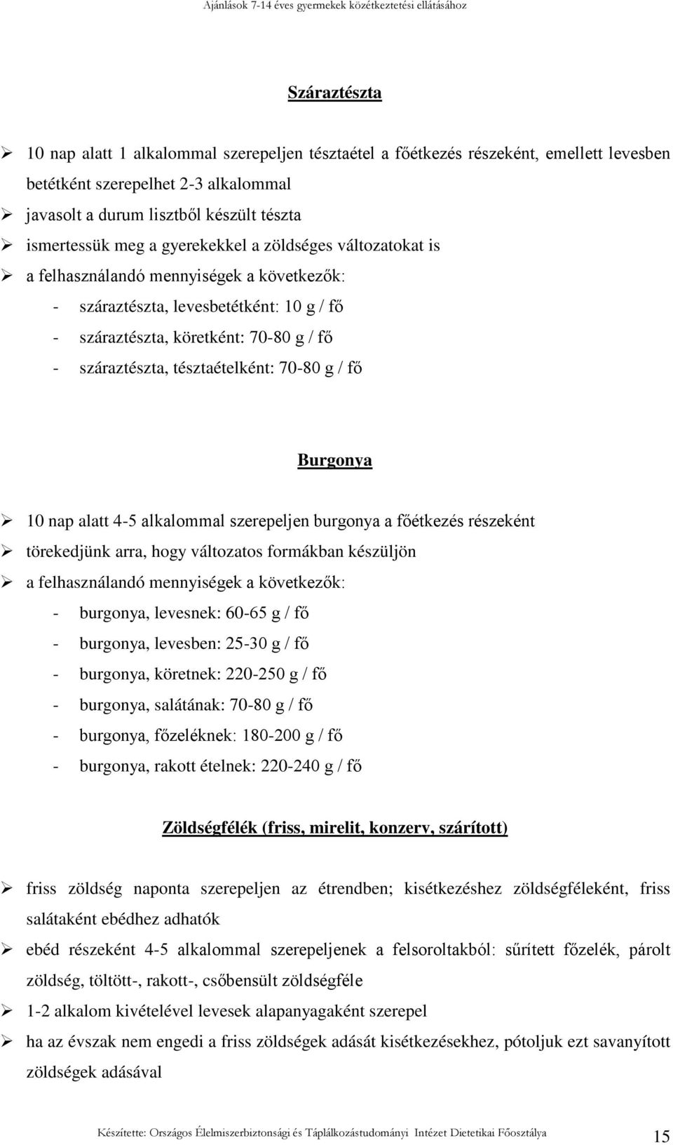 70-80 g / fı Burgonya 10 nap alatt 4-5 alkalommal szerepeljen burgonya a fıétkezés részeként törekedjünk arra, hogy változatos formákban készüljön a felhasználandó mennyiségek a következık: -