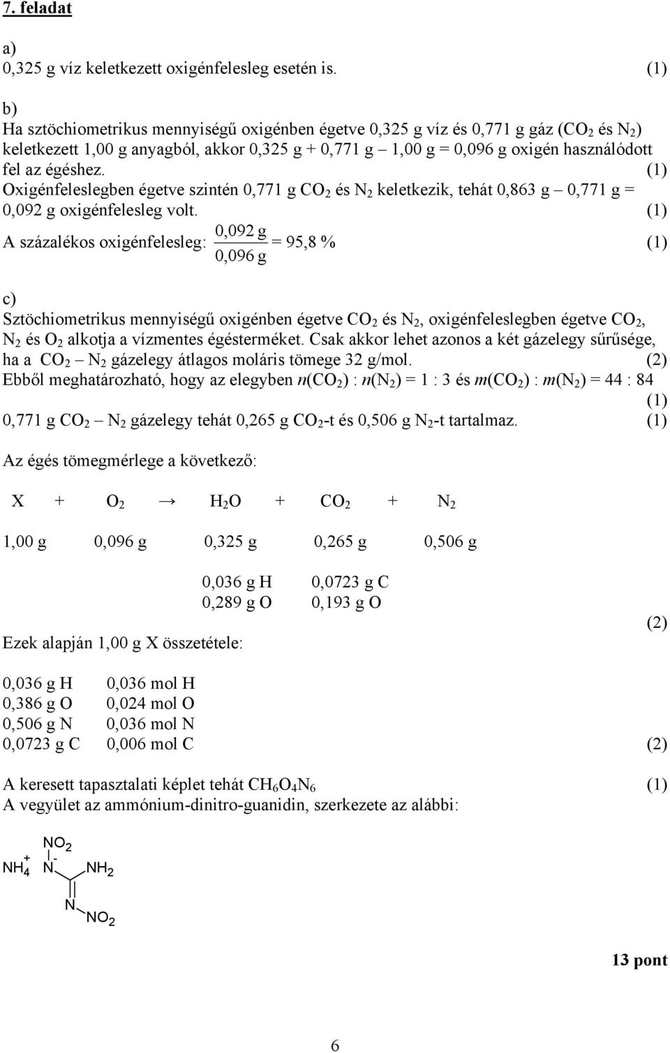 xigénfeleslegben égetve szintén,77 g C és eletezi, tehát,86 g,77 g,9 g oxigénfelesleg volt.