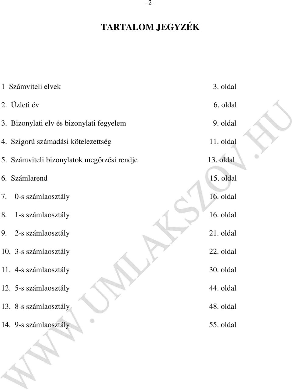 0-s számlaosztály 16. oldal 8. 1-s számlaosztály 16. oldal 9. 2-s számlaosztály 21. oldal 10. 3-s számlaosztály 22. oldal 11.