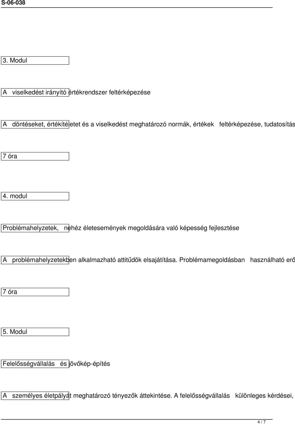 modul Problémahelyzetek, nehéz életesemények megoldására való képesség fejlesztése A problémahelyzetekben alkalmazható