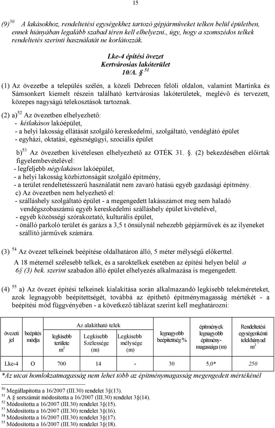 51 (1) Az övezetbe a település szélén, a közeli Debrecen felöli oldalon, valamint Martinka és Sámsonkert kiemelt részein található kertvárosias lakóterületek, meglévő és tervezett, közepes nagyságú