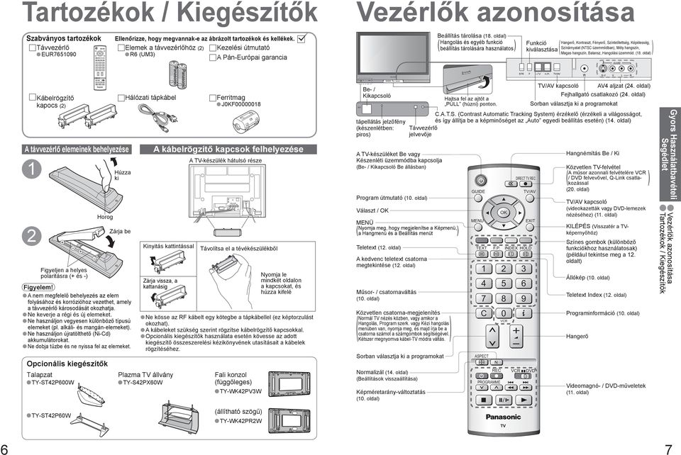 oldal) Hangolás és egyéb funkció beállítás tárolására használatos ( ) Funkció kiválasztása ( ) Hangerő, Kontraszt, Fényerő, Színtelítettség, Képélesség, Színárnyalat (NTSC üzemmódban), Mély hangszín,