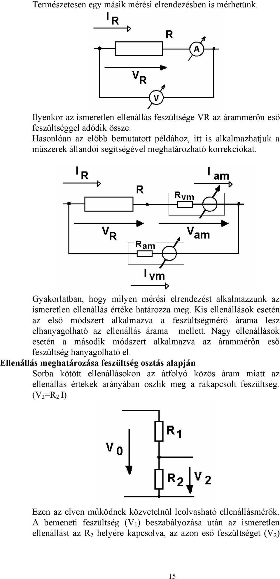 Gyakorlatban, hogy milyen mérési elrendezést alkalmazzunk az ismeretlen ellenállás értéke határozza meg.