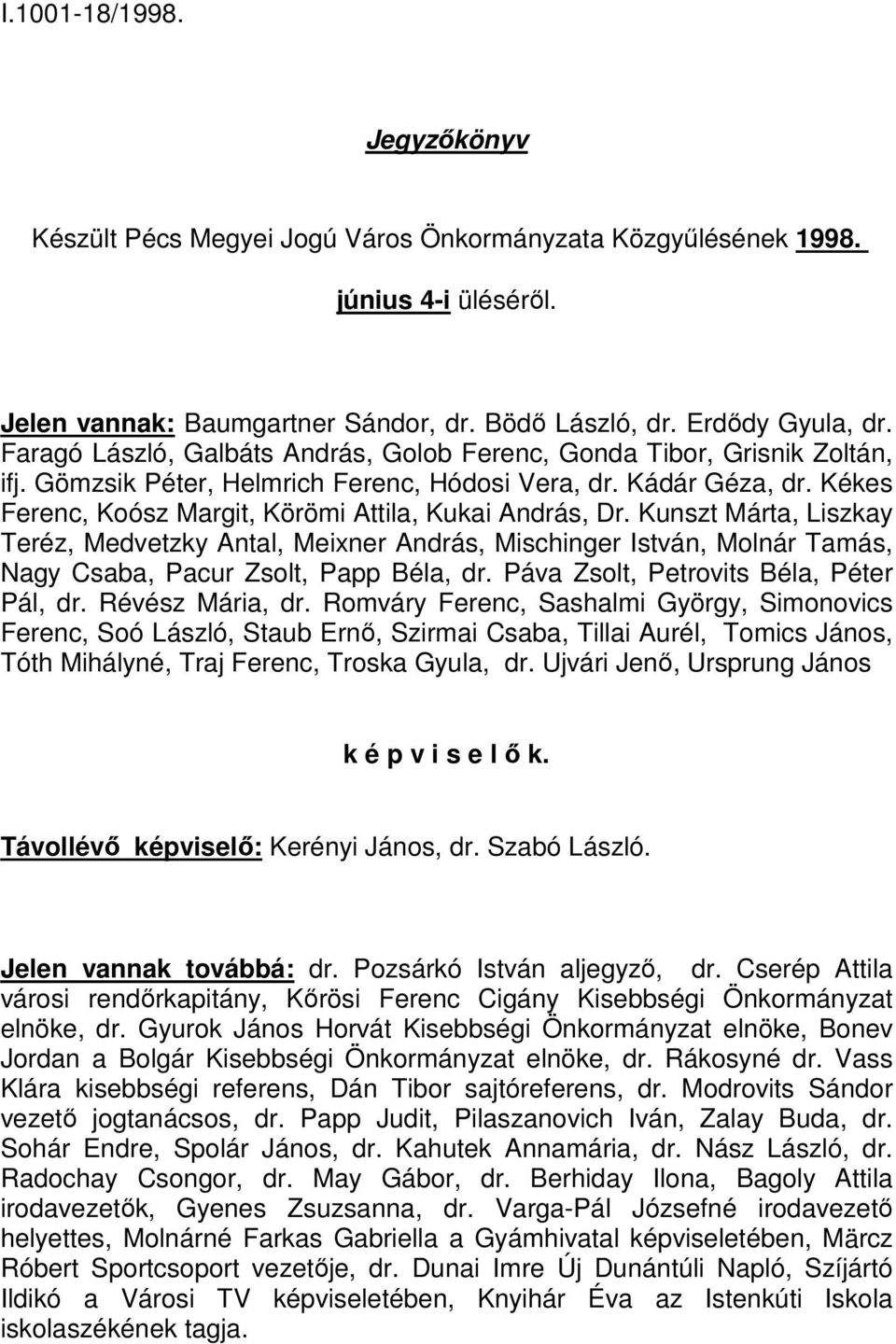 Kékes Ferenc, Koósz Margit, Körömi Attila, Kukai András, Dr. Kunszt Márta, Liszkay Teréz, Medvetzky Antal, Meixner András, Mischinger István, Molnár Tamás, Nagy Csaba, Pacur Zsolt, Papp Béla, dr.