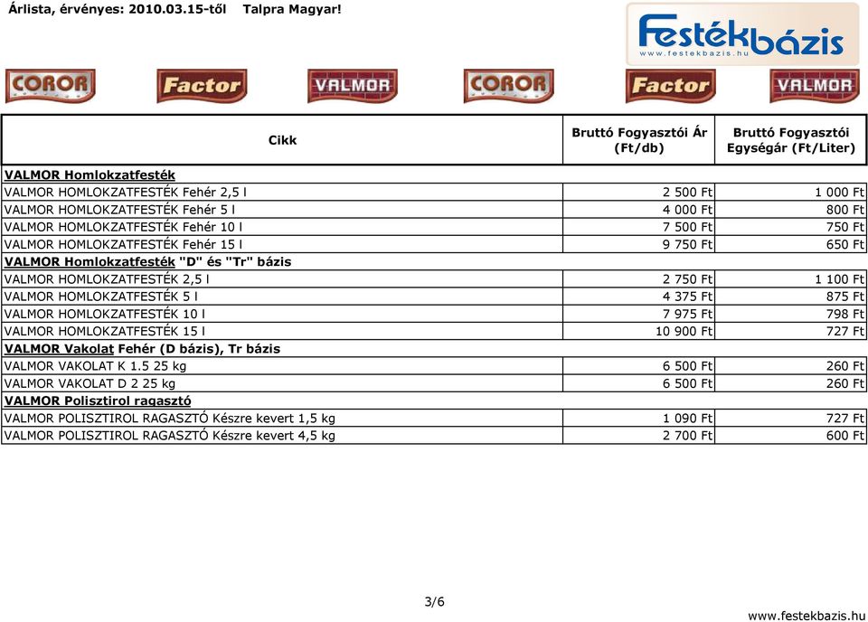 VALMOR HOMLOKZATFESTÉK 10 l 7 975 Ft 798 Ft VALMOR HOMLOKZATFESTÉK 15 l 10 900 Ft 727 Ft VALMOR Vakolat Fehér (D bázis), Tr bázis VALMOR VAKOLAT K 1.