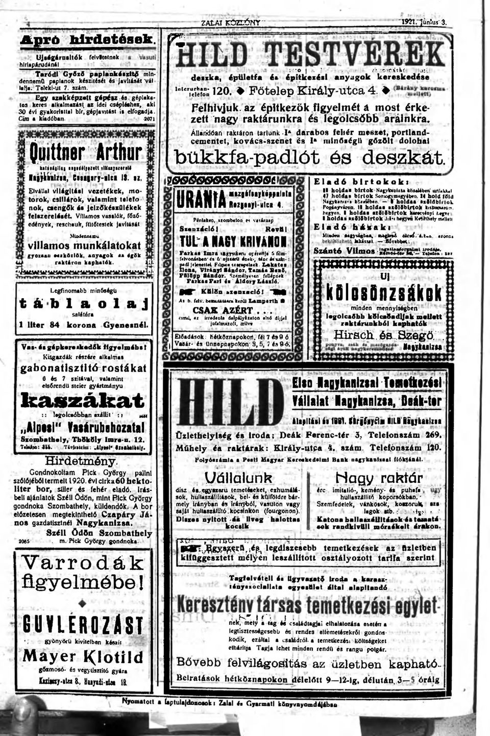 Cím a kiadóban 2071 liuitner Arthur kitiiiillii ii i<tl mtt illlujiimli llíjliílliii, Ciií iry-»lcí IS.