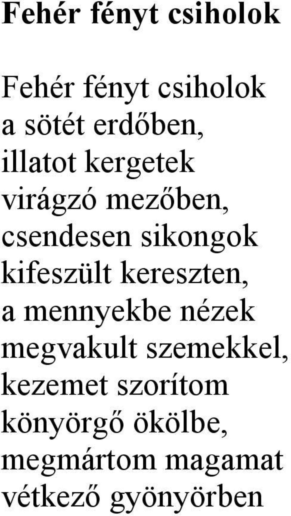kifeszült kereszten, a mennyekbe nézek megvakult szemekkel,