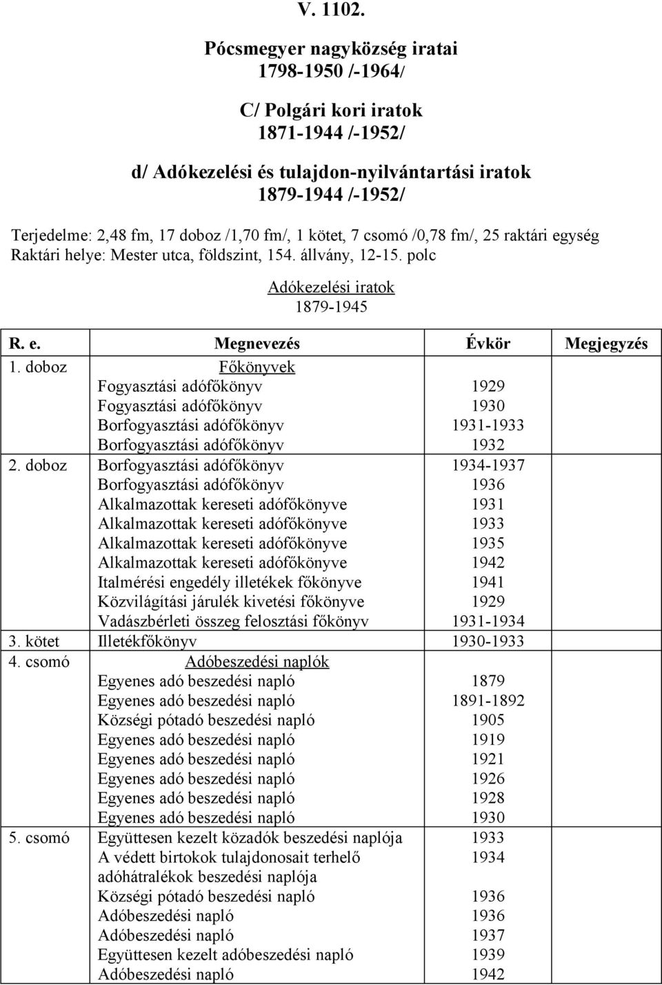 doboz Főkönyvek Fogyasztási adófőkönyv Fogyasztási adófőkönyv Borfogyasztási adófőkönyv Borfogyasztási adófőkönyv 1929 1930 1931-1933 1932 2.