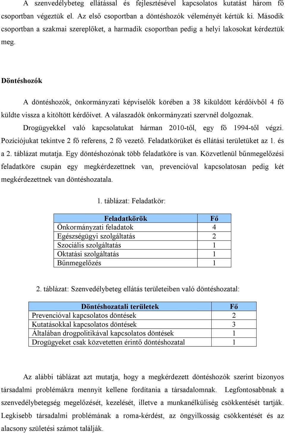 Döntéshozók A döntéshozók, önkormányzati képviselők körében a 38 kiküldött kérdőívből 4 fő küldte vissza a kitöltött kérdőívet. A válaszadók önkormányzati szervnél dolgoznak.