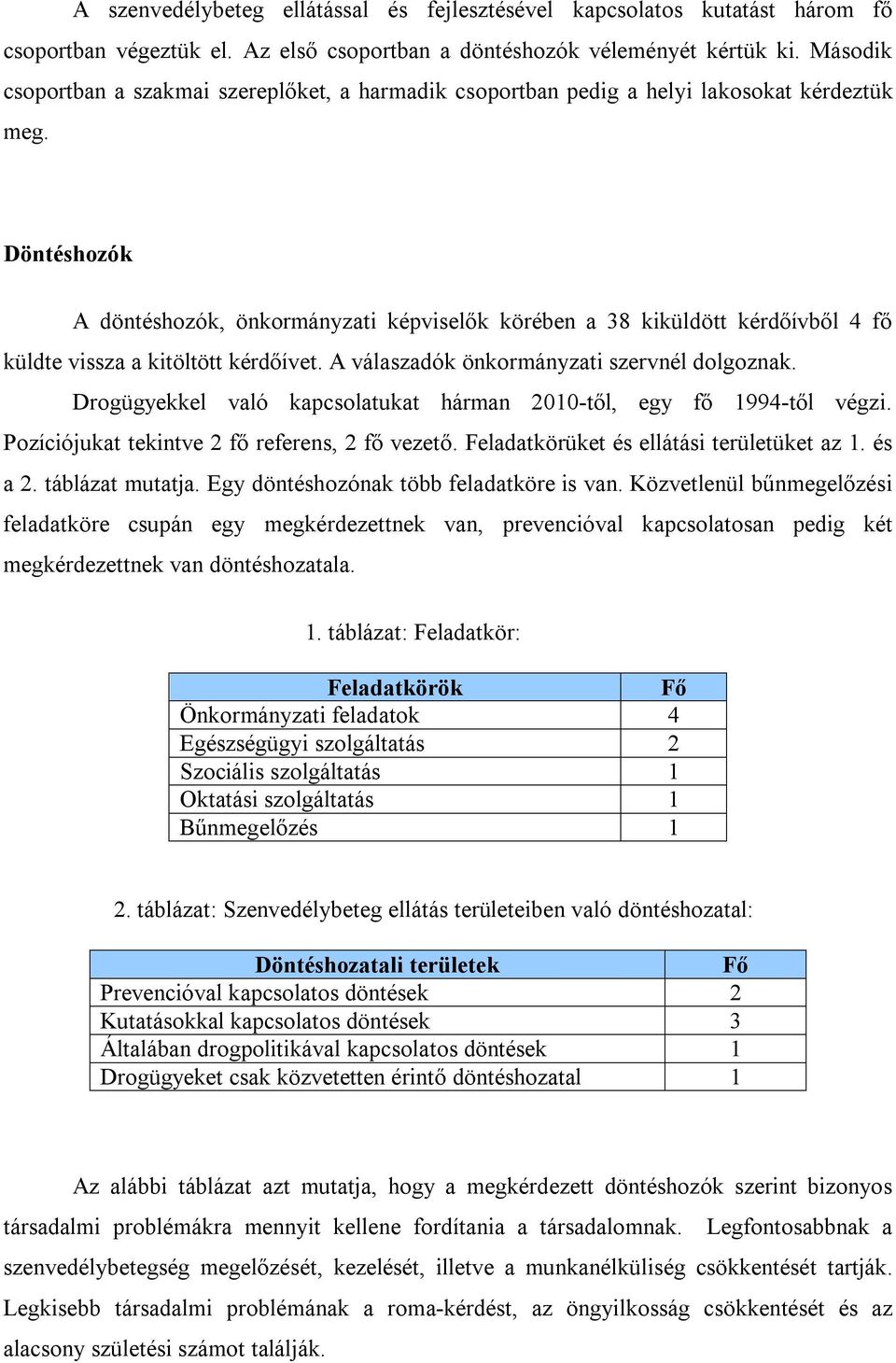 Döntéshozók A döntéshozók, önkormányzati képviselők körében a 38 kiküldött kérdőívből 4 fő küldte vissza a kitöltött kérdőívet. A válaszadók önkormányzati szervnél dolgoznak.