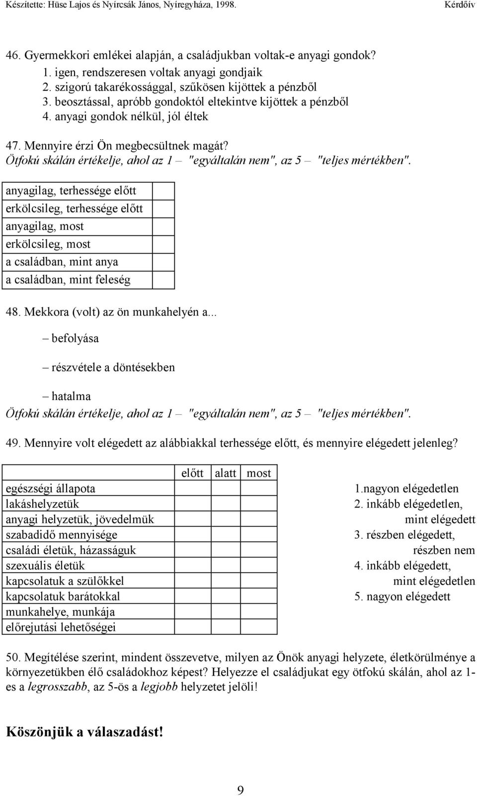 Ötfokú skálán értékelje, ahol az 1 "egyáltalán nem", az 5 "teljes mértékben".