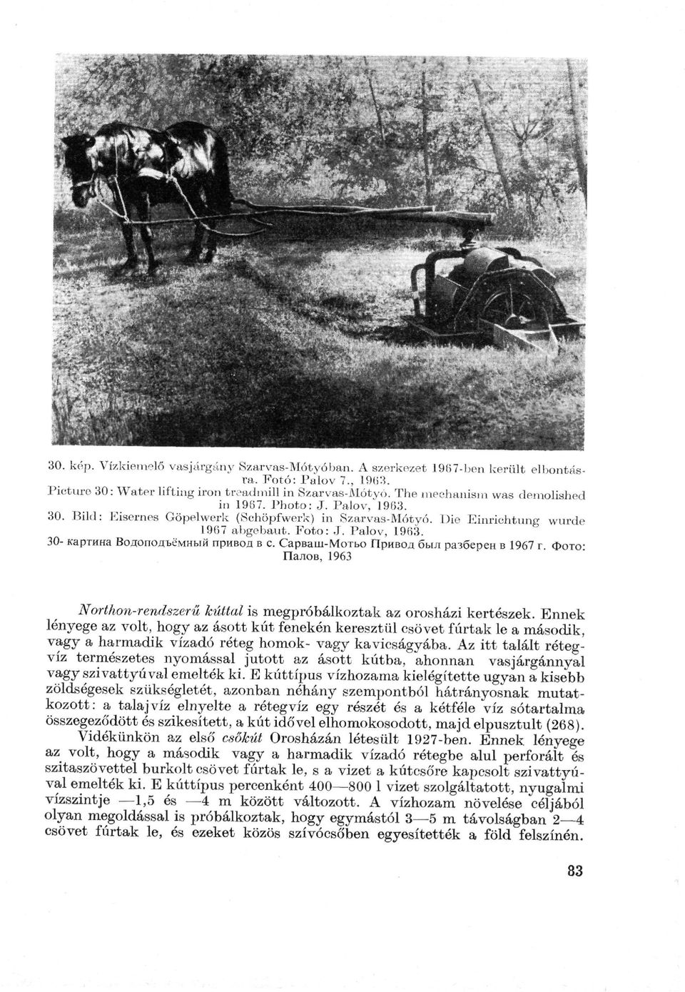 Сарваш-Мотьо Привод был разберен в 1967 г ФотоПалов, 1963 Northon-rendszerű kúttal is megpróbálkoztak az orosházi kertészek.