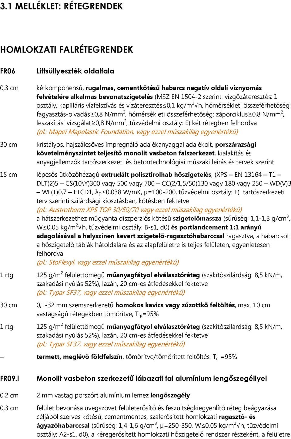 osztály, kapilláris vízfelszívás és vízáteresztés 0,1 kg/m 2 h, hőmérsékleti összeférhetőség: fagyasztás-olvadás 0,8 N/mm 2, hőmérsékleti összeférhetőség: záporciklus 0,8 N/mm 2, leszakítási