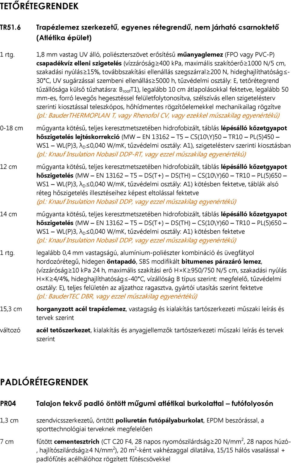 továbbszakítási ellenállás szegszárral 200 N, hideghajlíthatóság - 30 C, UV sugárzással szembeni ellenállás 5000 h, tűzvédelmi osztály: E, tetőrétegrend tűzállósága külső tűzhatásra: B roof T1),