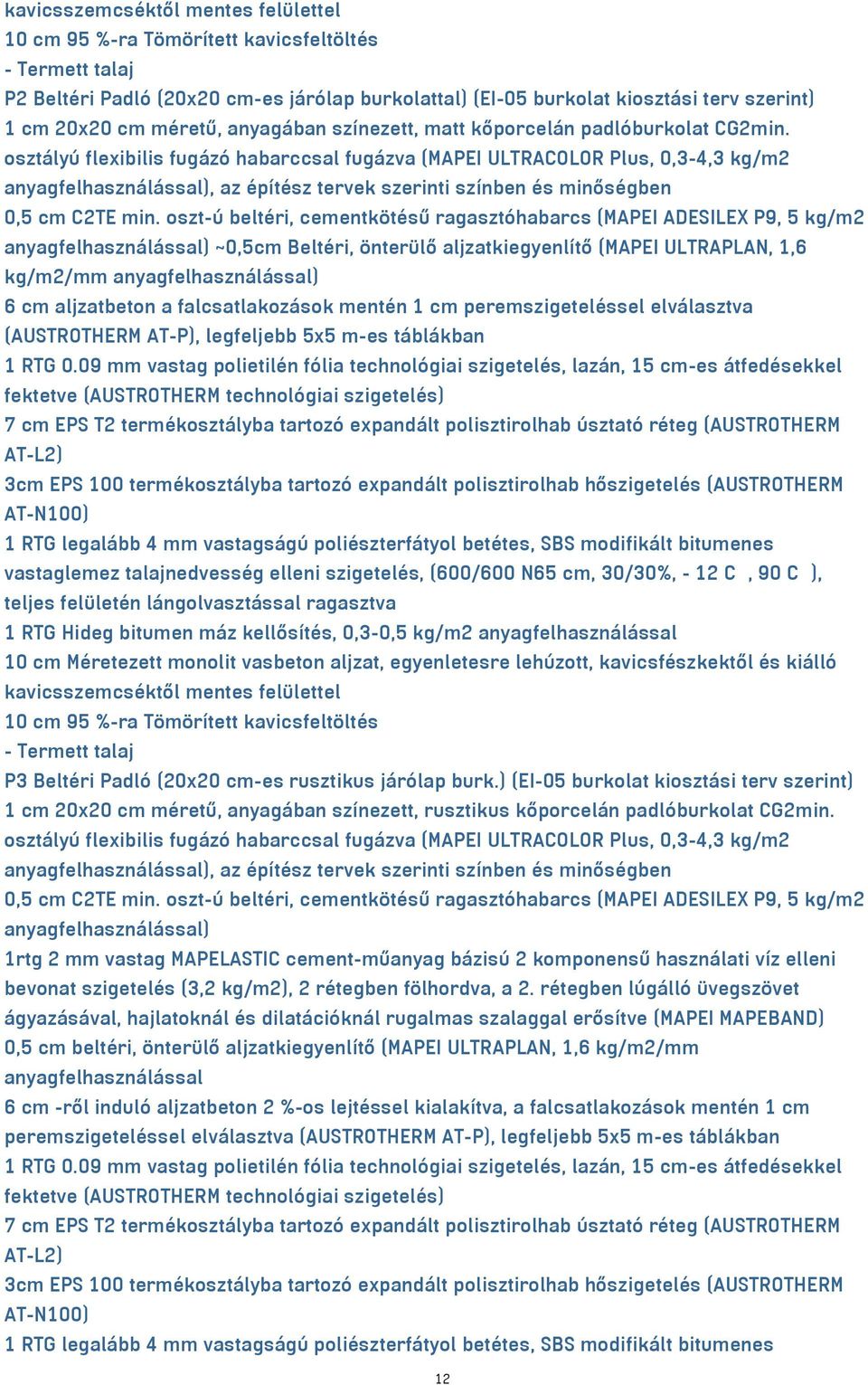 osztályú flexibilis fugázó habarccsal fugázva (MAPEI ULTRACOLOR Plus, 0,3-4,3 kg/m2 anyagfelhasználással), az építész tervek szerinti színben és minőségben 0,5 cm C2TE min.