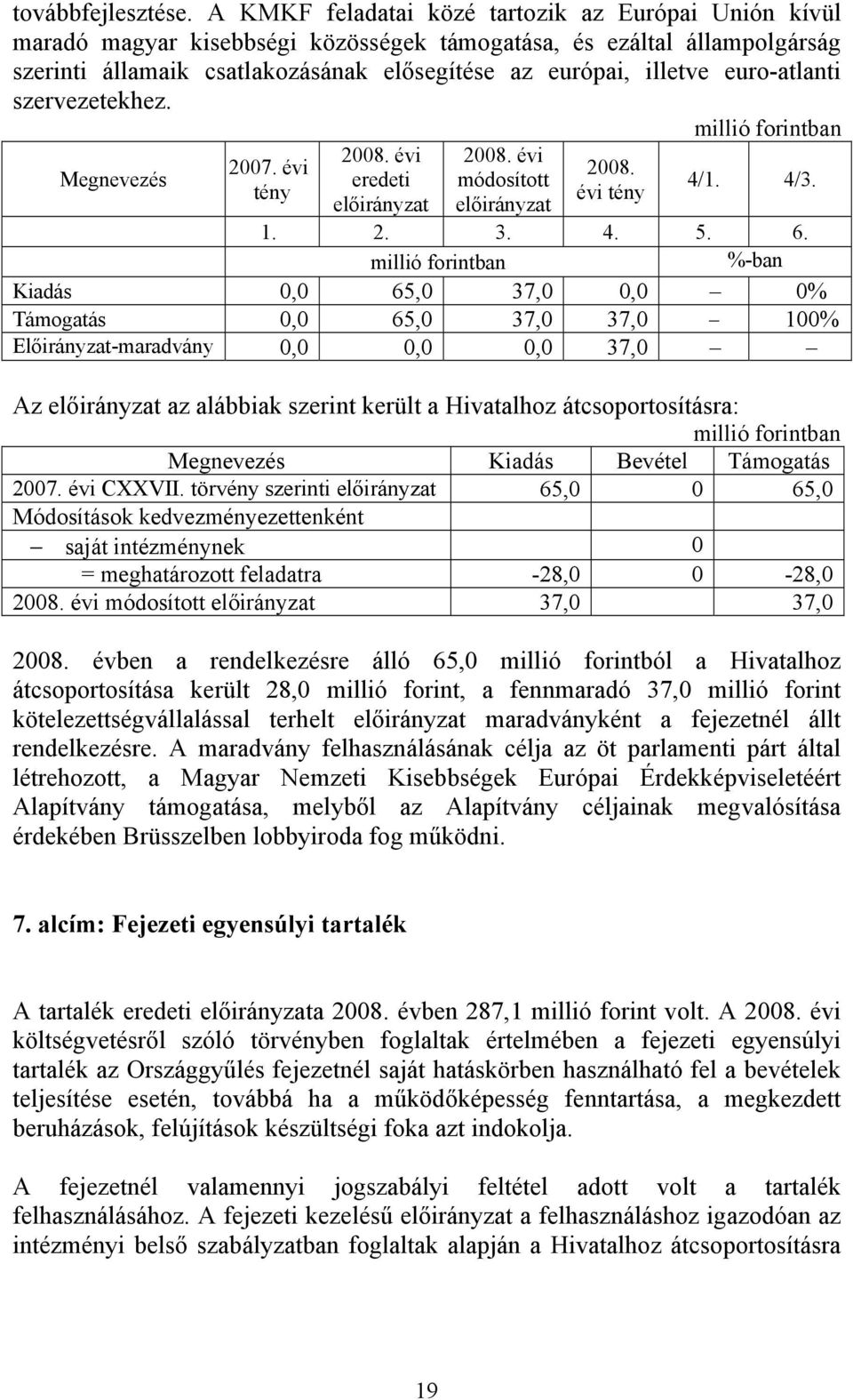 euro-atlanti szervezetekhez. Megnevezés 2007. évi eredeti módosított 2008. évi 4/1. 4/3. 1. 2. 3. 4. 5. 6.