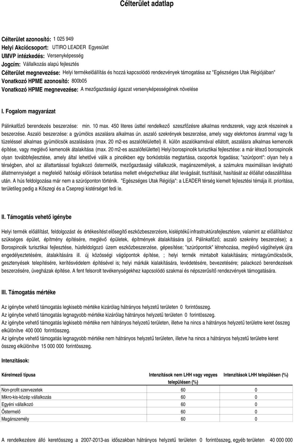 növelése I. Fogalom magyarázat Pálinkafőző berendezés beszerzése: min. 10 max. 450 literes üsttel rendelkező szeszfőzésre alkalmas rendszerek, vagy azok részeinek a beszerzése.