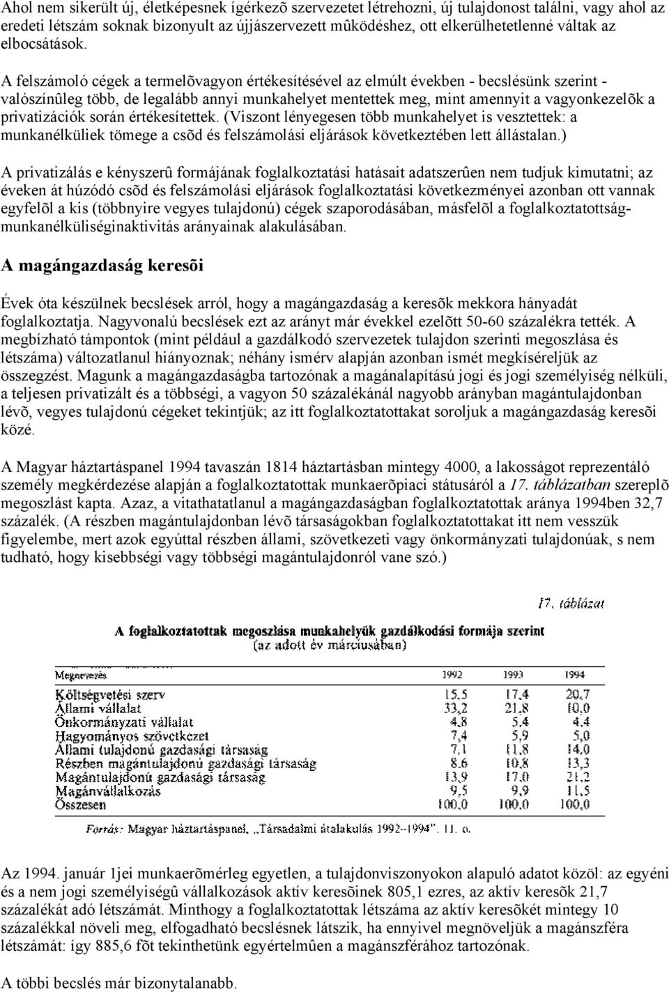 A felszámoló cégek a termelõvagyon értékesítésével az elmúlt években - becslésünk szerint - valószínûleg több, de legalább annyi munkahelyet mentettek meg, mint amennyit a vagyonkezelõk a