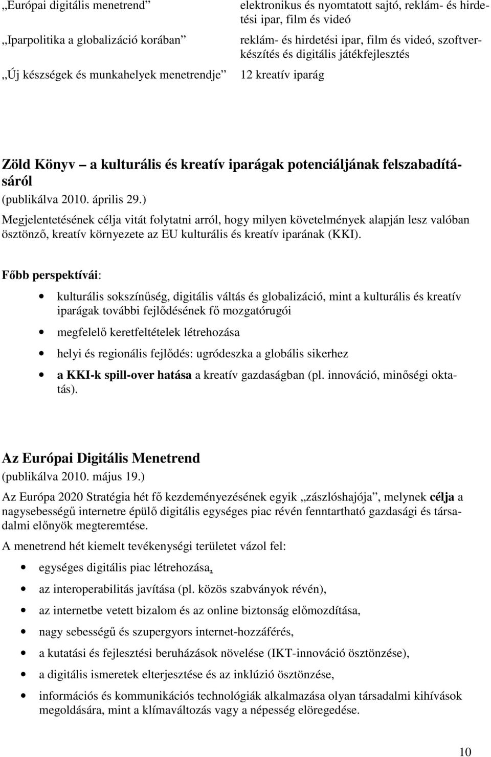 ) Megjelentetésének célja vitát folytatni arról, hogy milyen követelmények alapján lesz valóban ösztönző, kreatív környezete az EU kulturális és kreatív iparának (KKI).