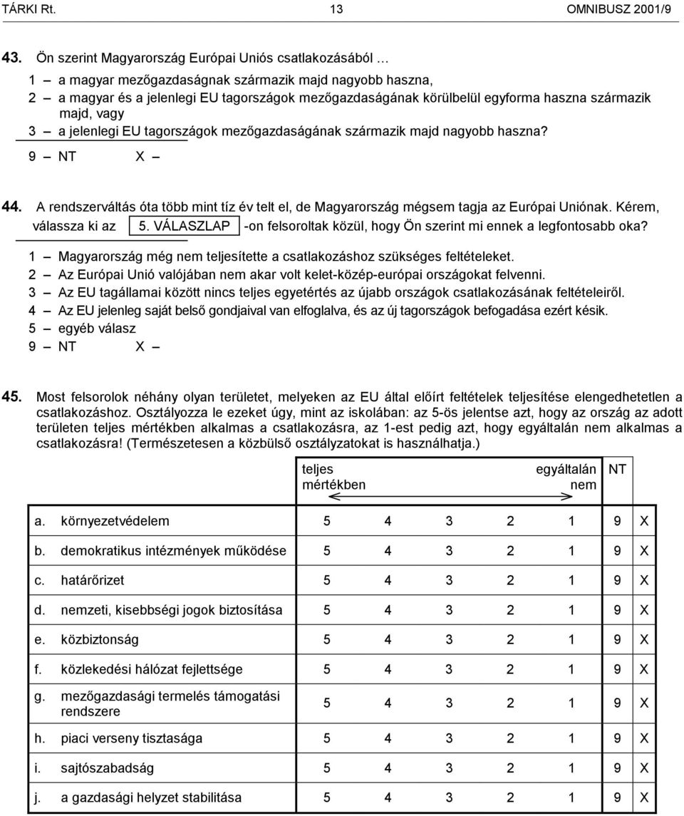 származik majd, vagy 3 a jelenlegi EU tagországok mezőgazdaságának származik majd nagyobb haszna? 44. A rendszerváltás óta több mint tíz év telt el, de Magyarország mégsem tagja az Európai Uniónak.