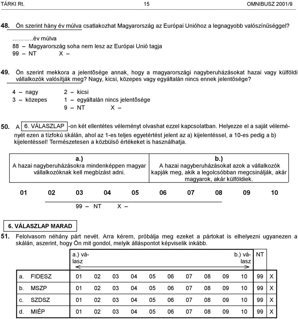 4 nagy 3 közepes 2 kicsi 1 egyáltalán nincs jelentõsége 50. A 6. VÁLASZLAP -on két ellentétes véleményt olvashat ezzel kapcsolatban.
