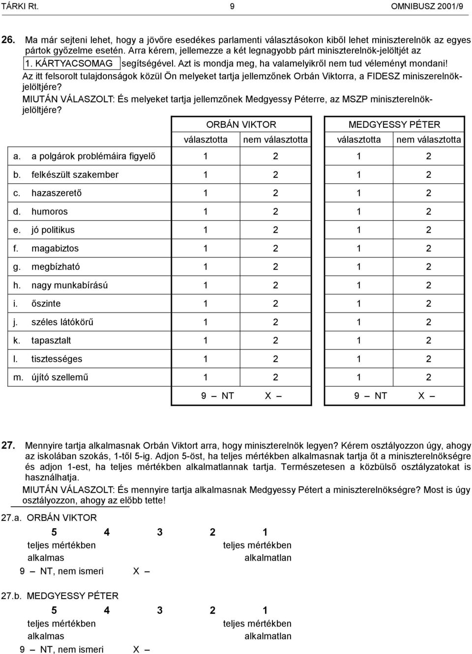 Az itt felsorolt tulajdonságok közül Ön melyeket tartja jellemzőnek Orbán Viktorra, a FIDESZ miniszerelnökjelöltjére?