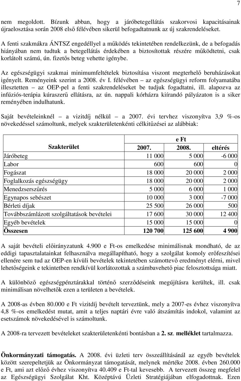 fizetıs beteg vehette igénybe. Az egészségügyi szakmai minimumfeltételek biztosítása viszont megterhelı beruházásokat igényelt. Reményeink szerint a 2008. év I.