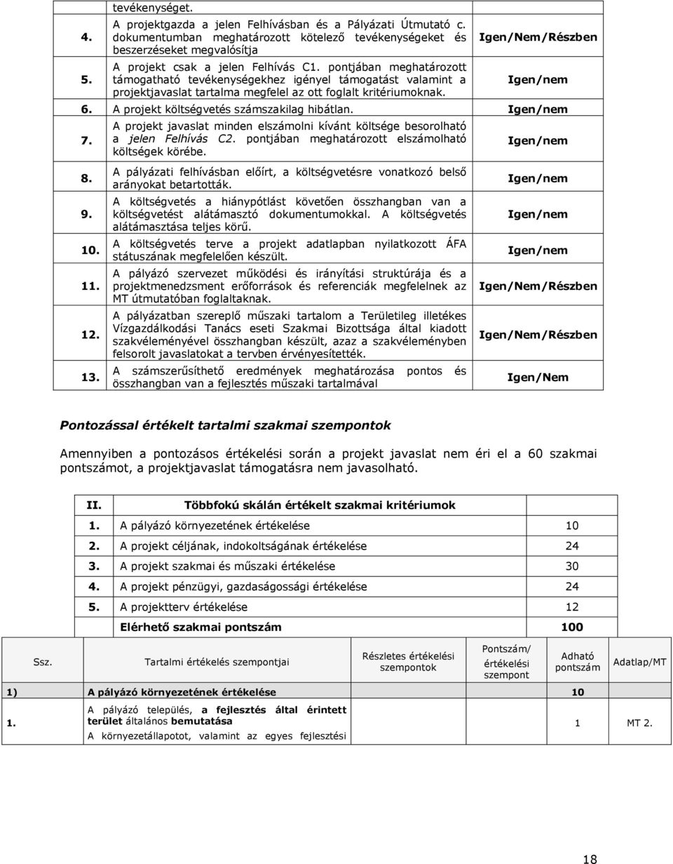 pontjában meghatározott támogatható tevékenységekhez igényel támogatást valamint a projektjavaslat tartalma megfelel az ott foglalt kritériumoknak. Igen/Nem/Részben Igen/nem 6.