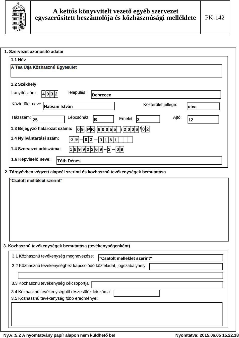 Tárgyévben végzett alapcél szerinti és közhasznú tevékenységek bemutatása Szöveg 3. Közhasznú tevékenységek bemutatása (tevékenységenként) 3.