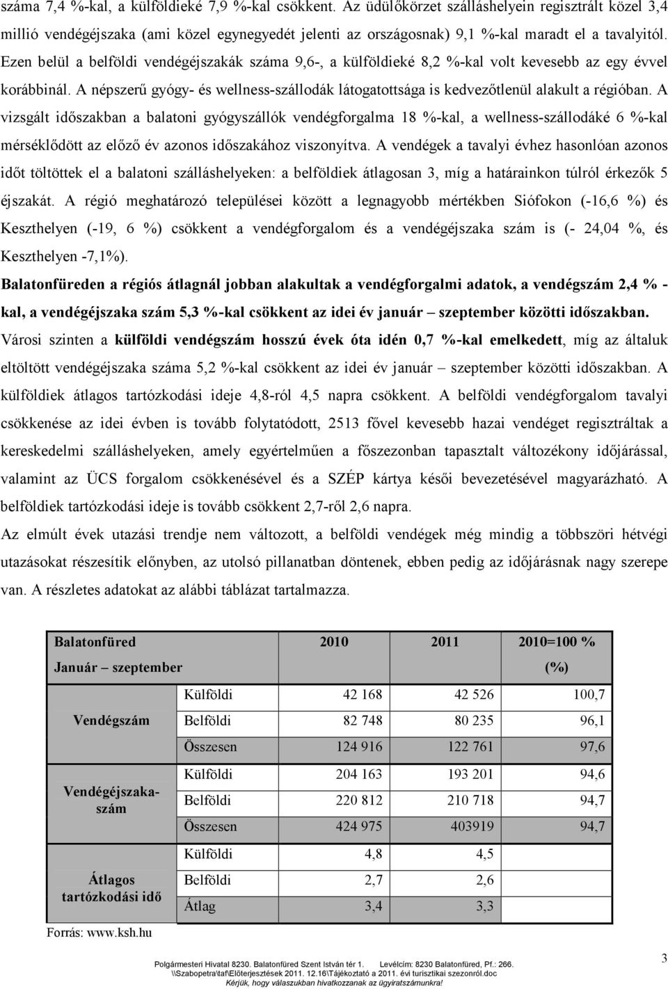 Ezen belül a belföldi vendégéjszakák száma 9,6-, a külföldieké 8,2 %-kal volt kevesebb az egy évvel korábbinál.