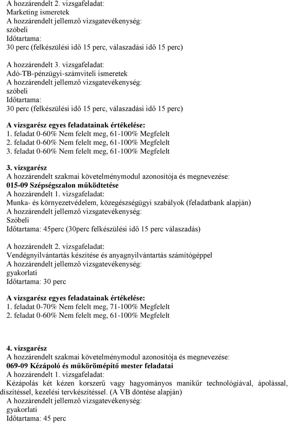 feladat 0-60% Nem felelt meg, 61-100% Megfelelt 2. feladat 0-60% Nem felelt meg, 61-100% Megfelelt 3.