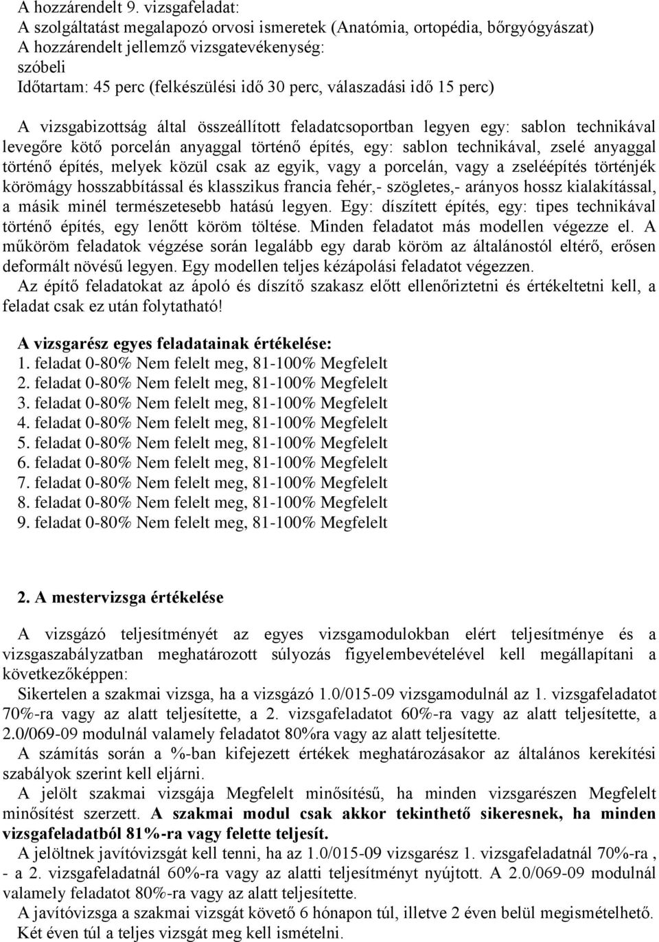 összeállított feladatcsoportban legyen egy: sablon technikával levegőre kötő porcelán anyaggal történő építés, egy: sablon technikával, zselé anyaggal történő építés, melyek közül csak az egyik, vagy