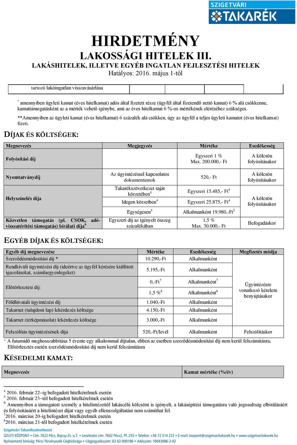 ** az ügyleti kamat (éves hitelkamat) 6 százalék alá csökken, úgy az ügyfél a teljes ügyleti kamatot (éves hitelkamat) fizeti.