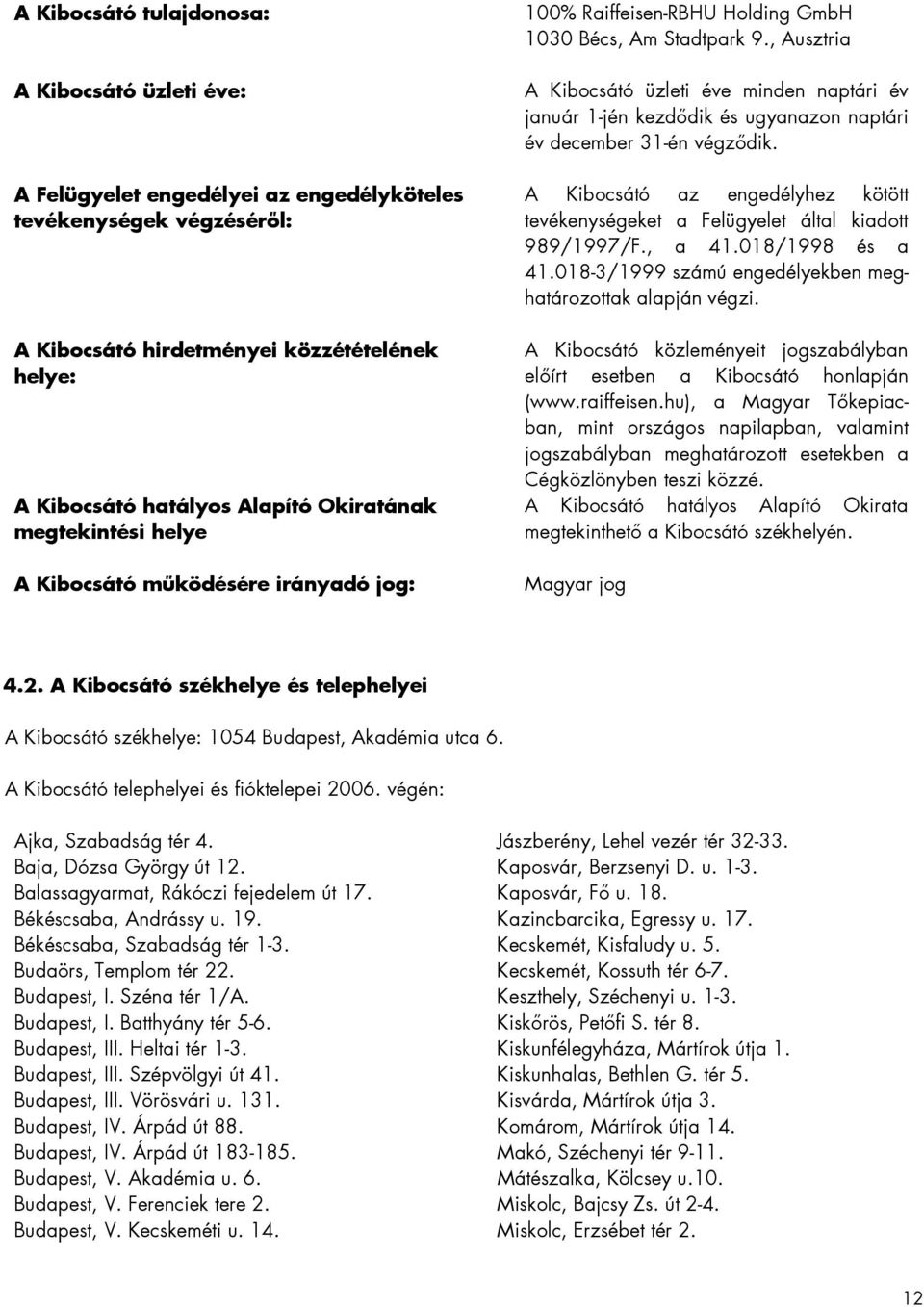 , Ausztria A Kibocsátó üzleti éve minden naptári év január 1-jén kezdődik és ugyanazon naptári év december 31-én végződik.