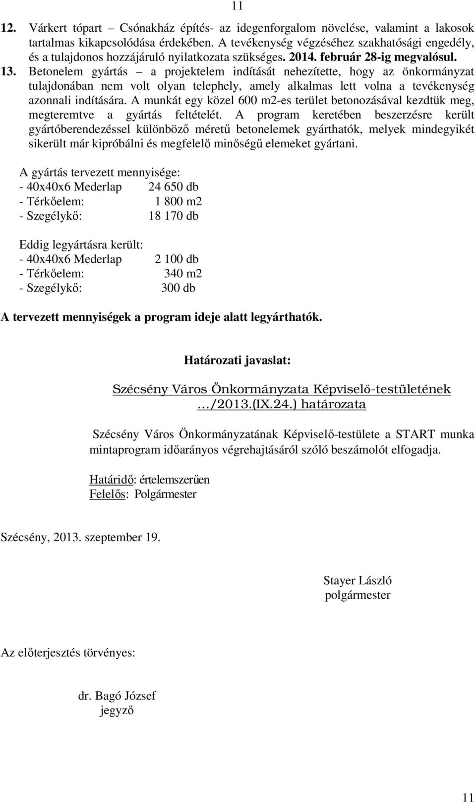 Betonelem gyártás a projektelem indítását nehezítette, hogy az önkormányzat tulajdonában nem volt olyan telephely, amely alkalmas lett volna a tevékenység azonnali indítására.