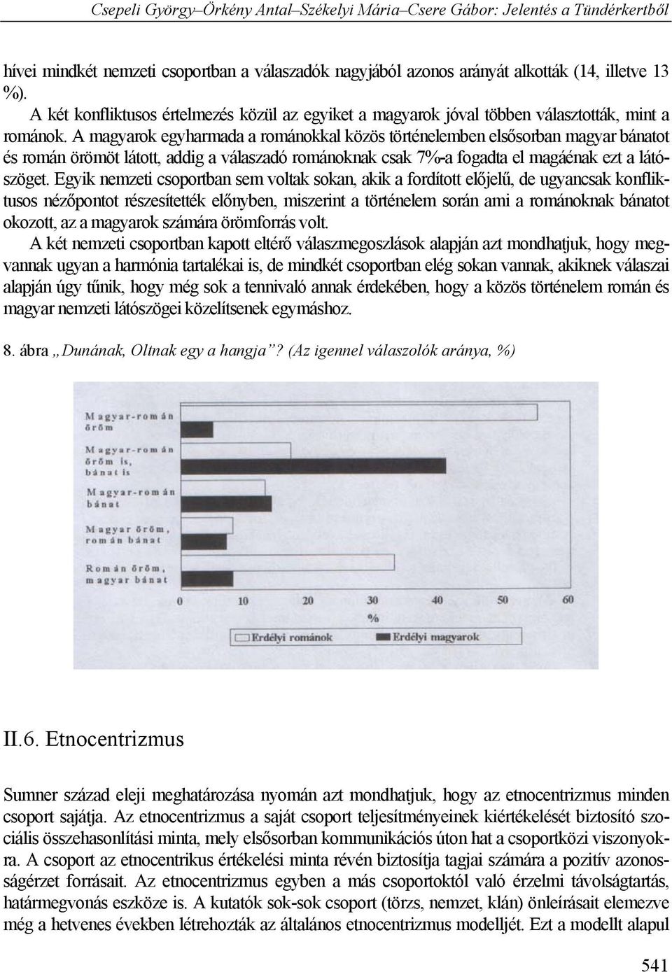 Egyik nemzeti csoportban sem voltak sokan, akik a fordított előjelű, de ugyancsak konfliktusos nézőpontot részesítették előnyben, miszerint a történelem során ami a románoknak bánatot okozott, az a