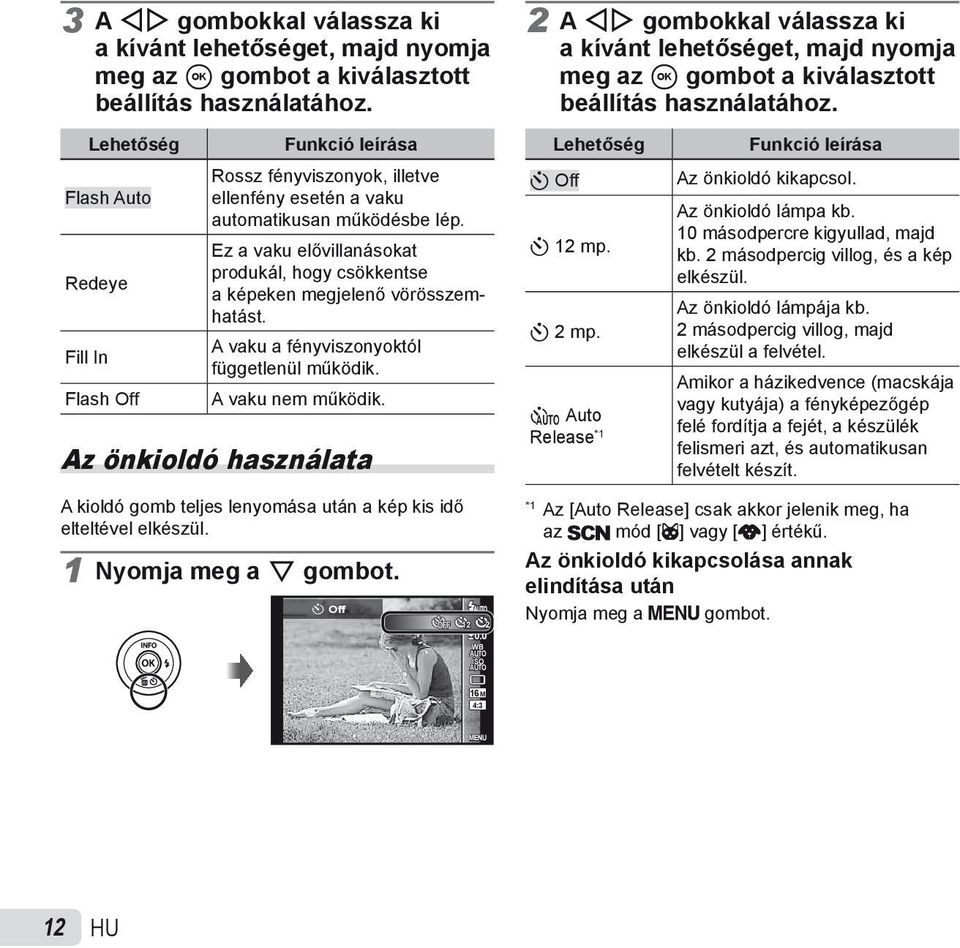 Ez a vaku elővillanásokat produkál, hogy csökkentse a képeken megjelenő vörösszemhatást. A vaku a fényviszonyoktól függetlenül működik. A vaku nem működik.