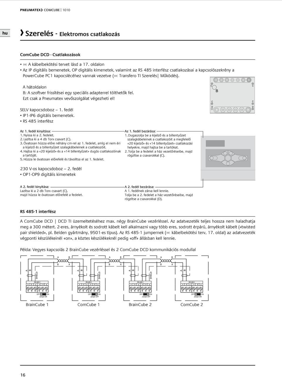 A hátoldalon : A szoftver frissítései egy speciális adapterrel tölthetők fel. Ezt csak a Pneumatex vevőszolgálat végezheti el! SELV kapocsdoboz 1. fedél IP1-IP6 digitális bemenetek.