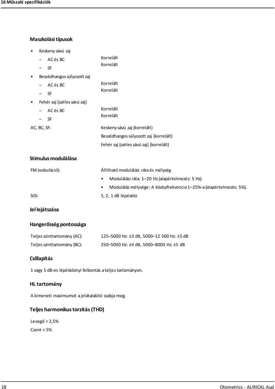 modulálási ráta és mélység Modulálási ráta: 1 20 Hz (alapértelmezés: 5 Hz). Modulálás mélysége: A középfrekvencia 1 25%-a (alapértelmezés: 5%).