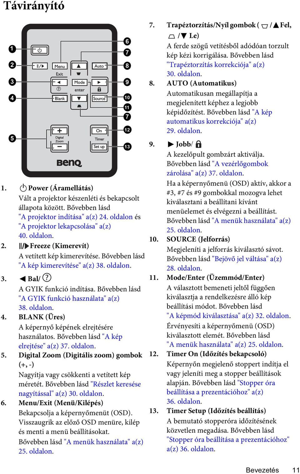 oldalon. 4. BLANK (Üres) A képernyő képének elrejtésére használatos. Bővebben lásd "A kép elrejtése" a(z) 37. oldalon. 5.