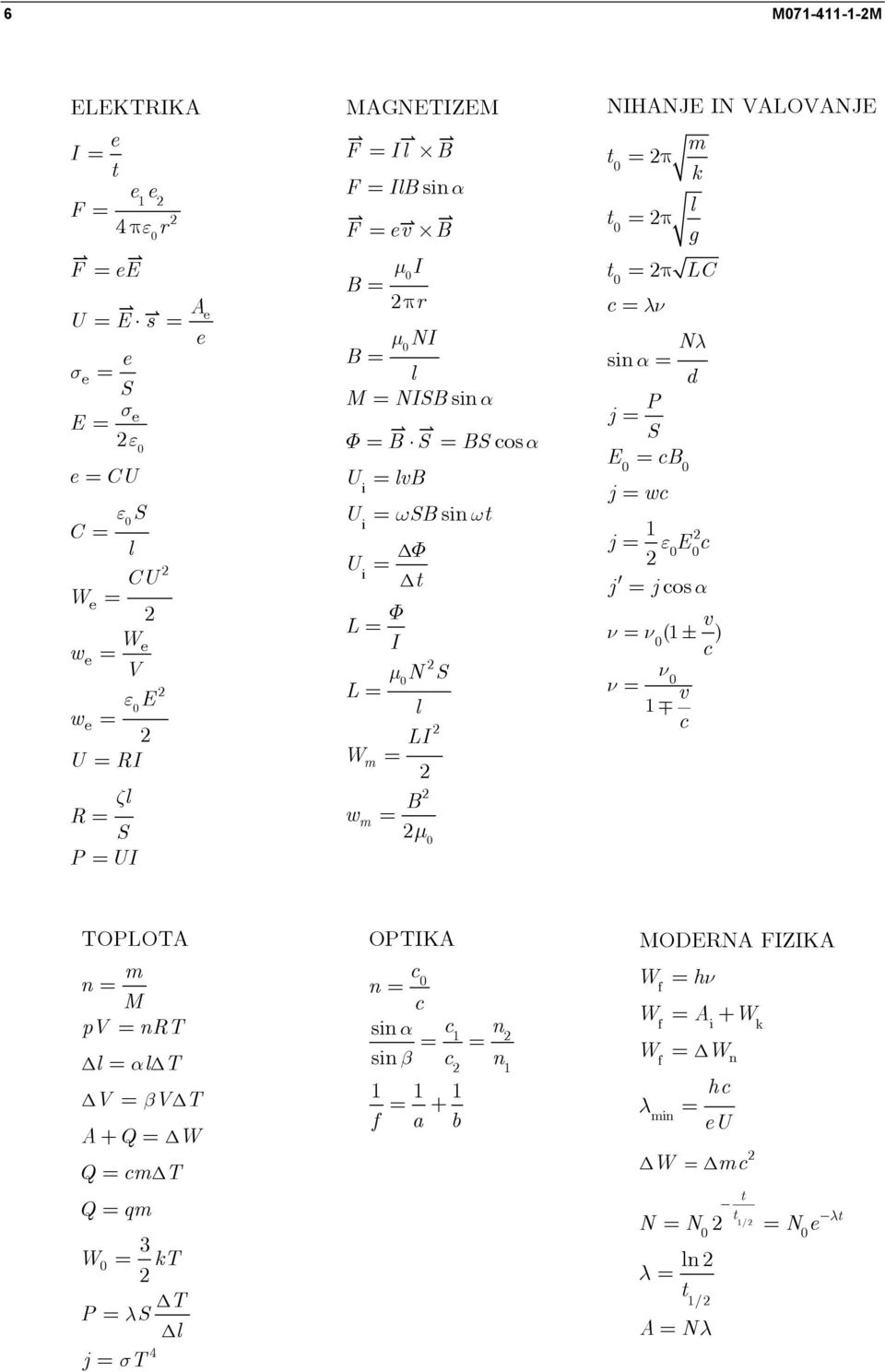 π LC c = λν Nλ sin α = d P j = S E = cb j = wc 1 j = ε E c j = jcos α v ν = ν (1 ± ) c ν ν = v 1 c TOPLOTA m n = M pv = nrt Δl = αlδt ΔV = βvδt A+ Q = ΔW Q = cmδt Q = qm 3 W = kt ΔT P =