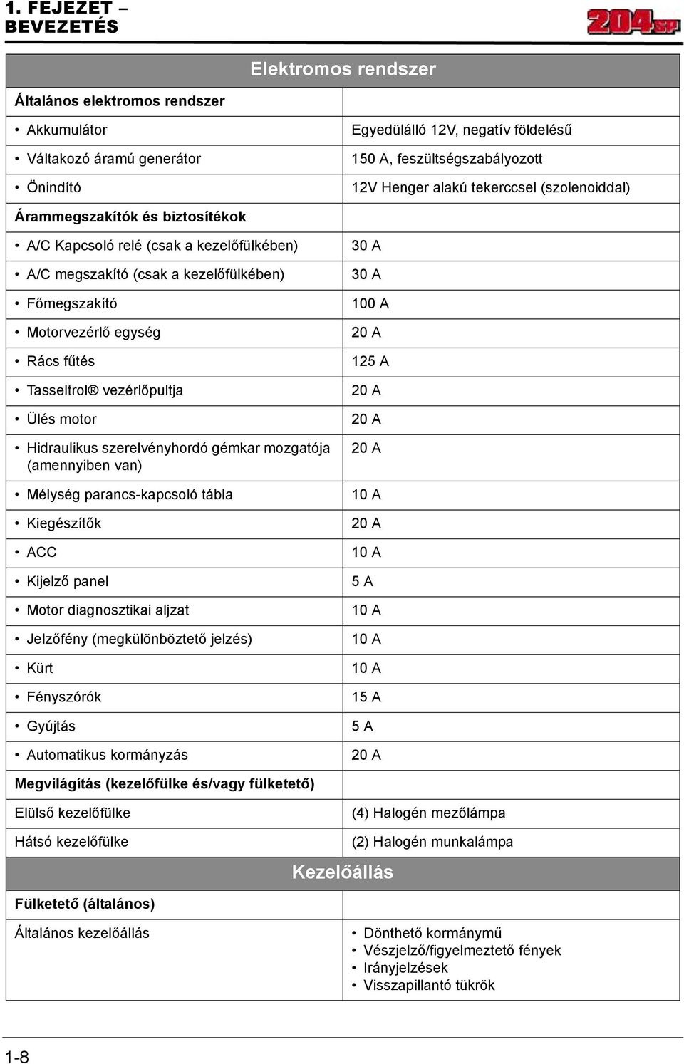 vezérlőpultja Ülés motor Hidraulikus szerelvényhordó gémkar mozgatója (amennyiben van) Mélység parancs-kapcsoló tábla Kiegészítők ACC Kijelző panel Motor diagnosztikai aljzat Jelzőfény