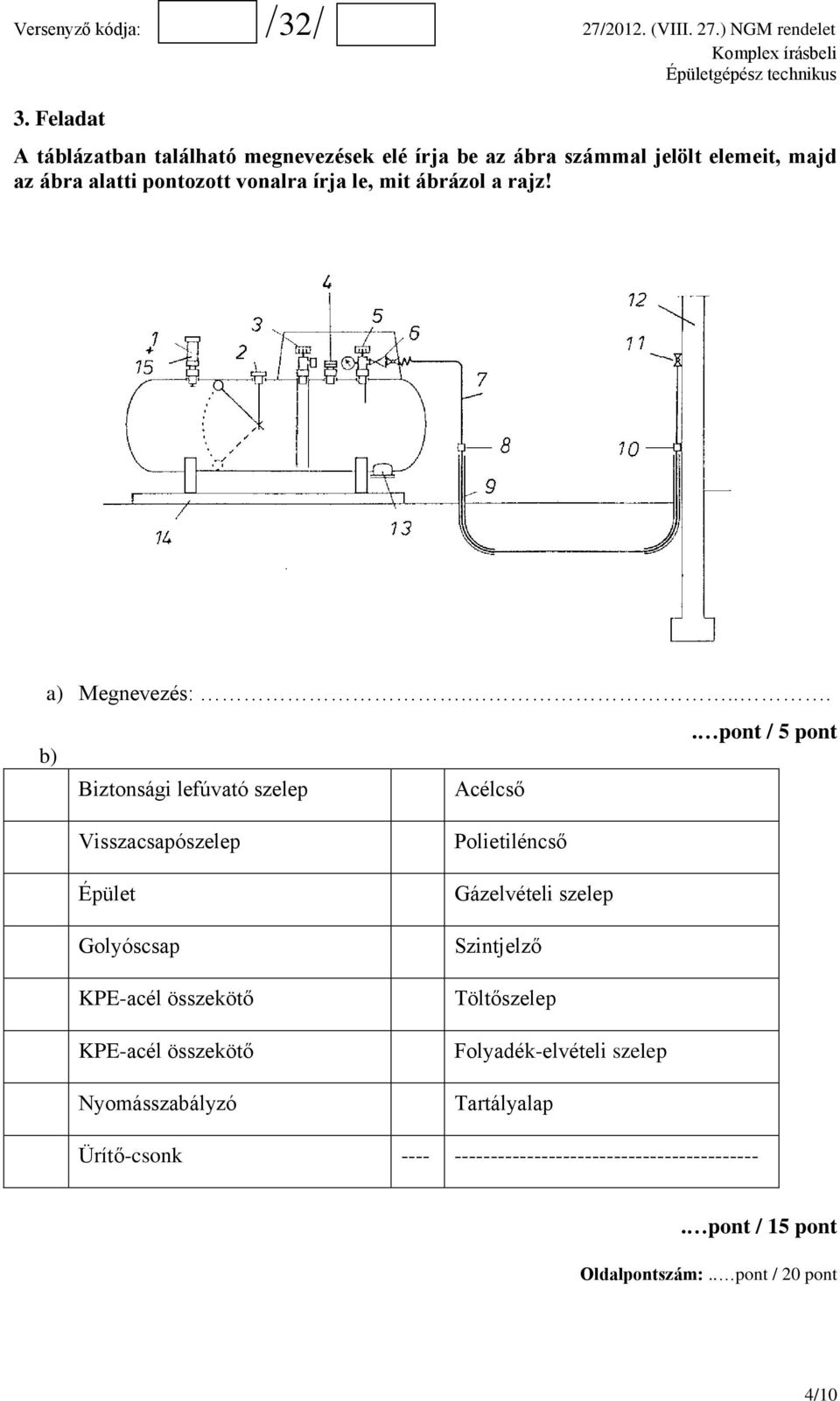 .... pont / 5 pont b) Biztonsági lefúvató szelep Acélcső Visszacsapószelep Épület Golyóscsap KPE-acél összekötő KPE-acél összekötő