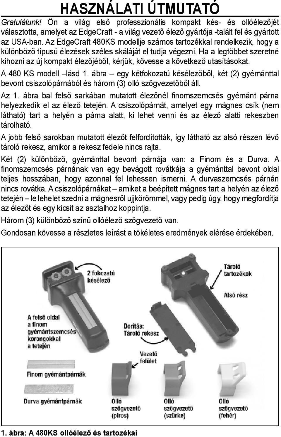 Ha a legtöbbet szeretné kihozni az új kompakt élezőjéből, kérjük, kövesse a következő utasításokat. A 480 KS modell lásd 1.