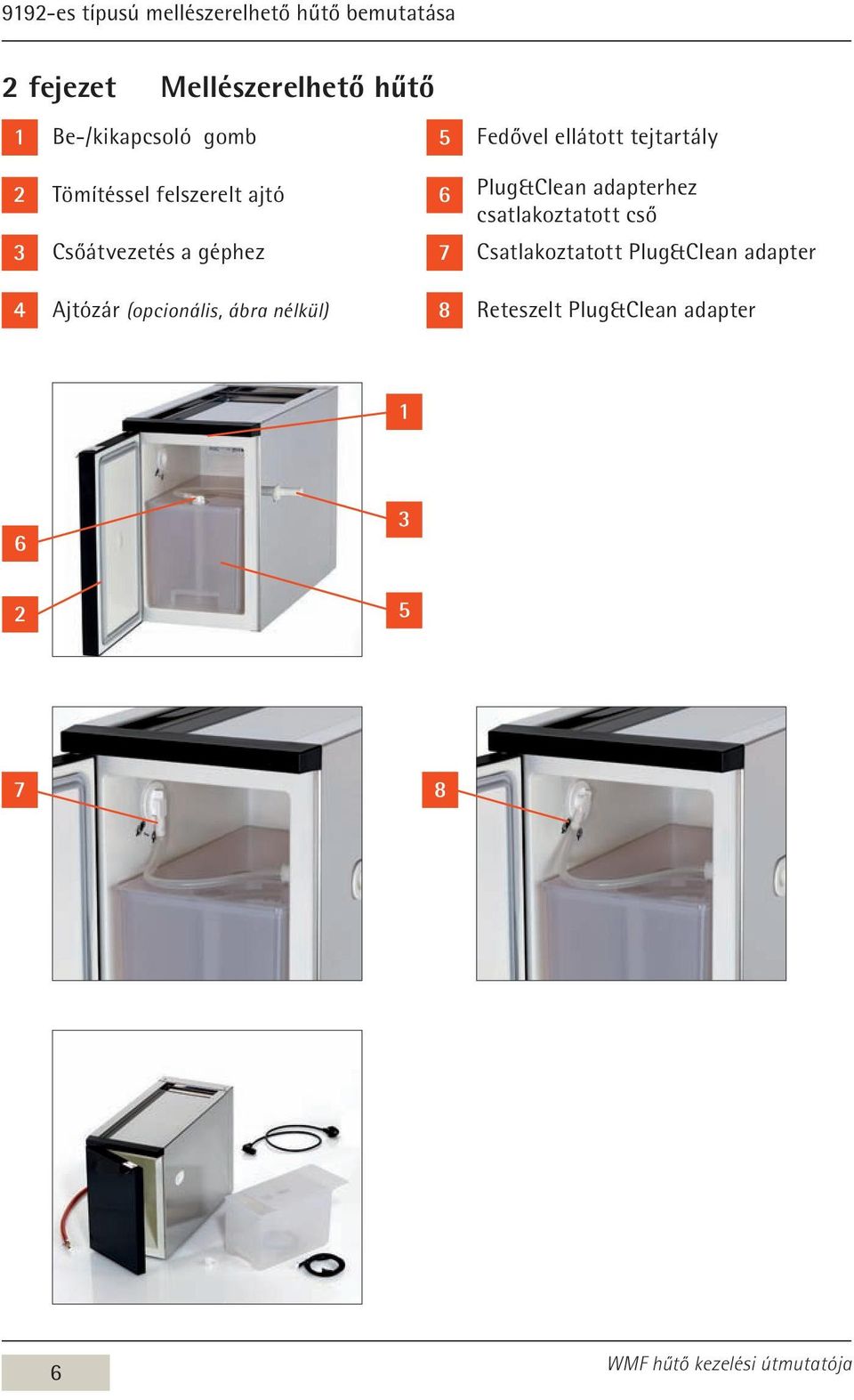 Plug&Clean adapterhez csatlakoztatott cső 3 Csőátvezetés a géphez 7 Csatlakoztatott