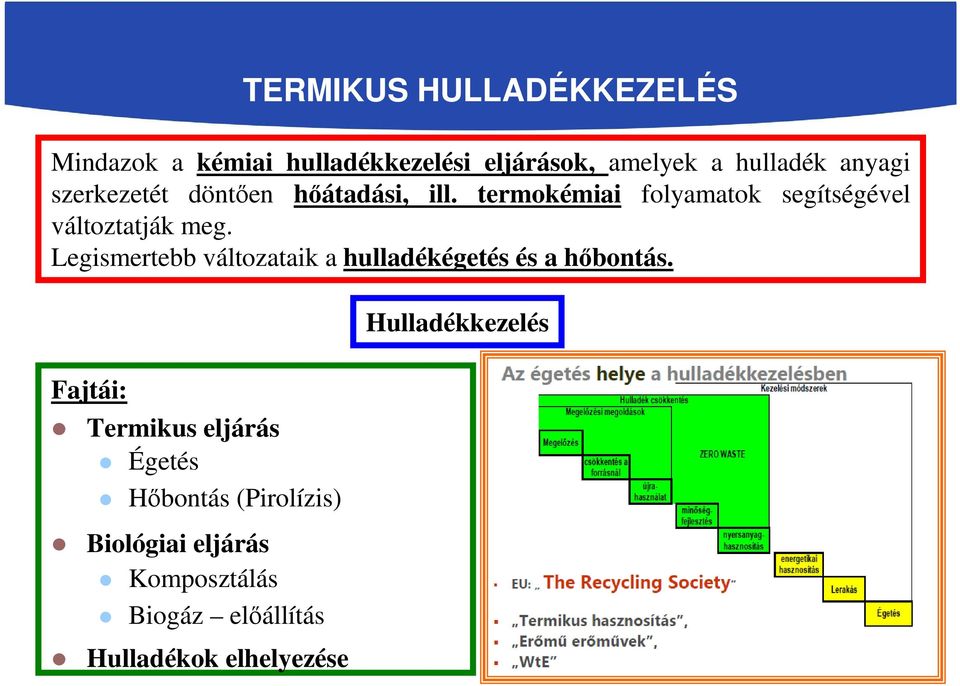 Legismertebb változataik a hulladékégetés és a hőbontás.